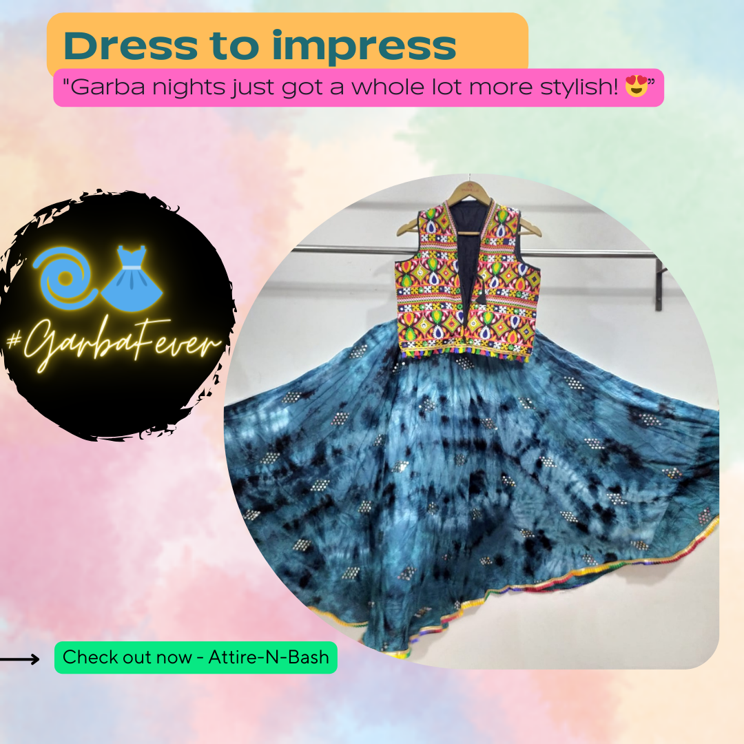 Blue Lehenga with Gold Border